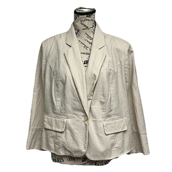 Cato Beige Linen Blazer Single Button Coastal Beach Preppy Lagenlook 14/16W - Picture 1 of 9